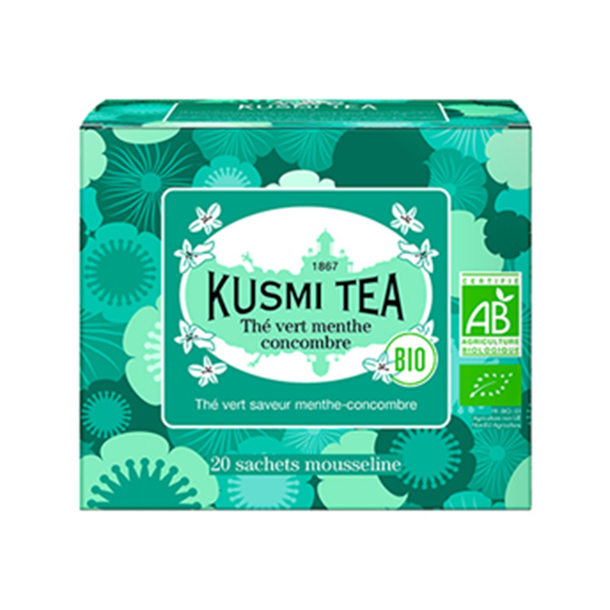 Kusmi Tea THE BIO Thé vert Menthe-Concombre Bio - Etui 20 sachets mousseline  40gr