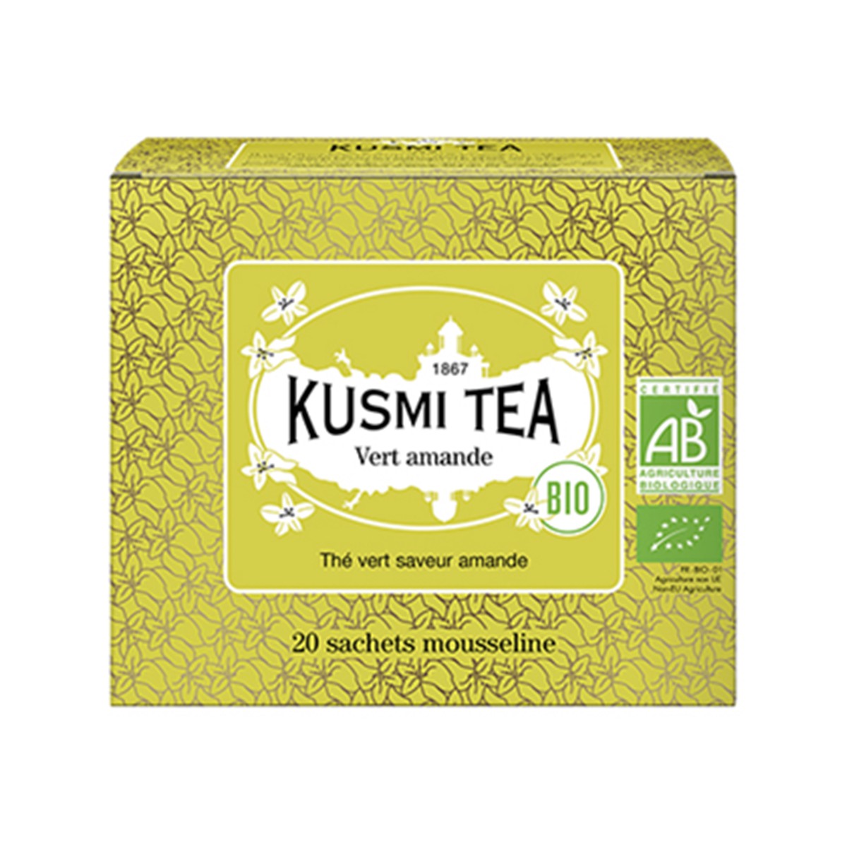 Kusmi Tea THE BIO Thé Vert Amande Bio - Etui 20 sachets mousseline  40gr