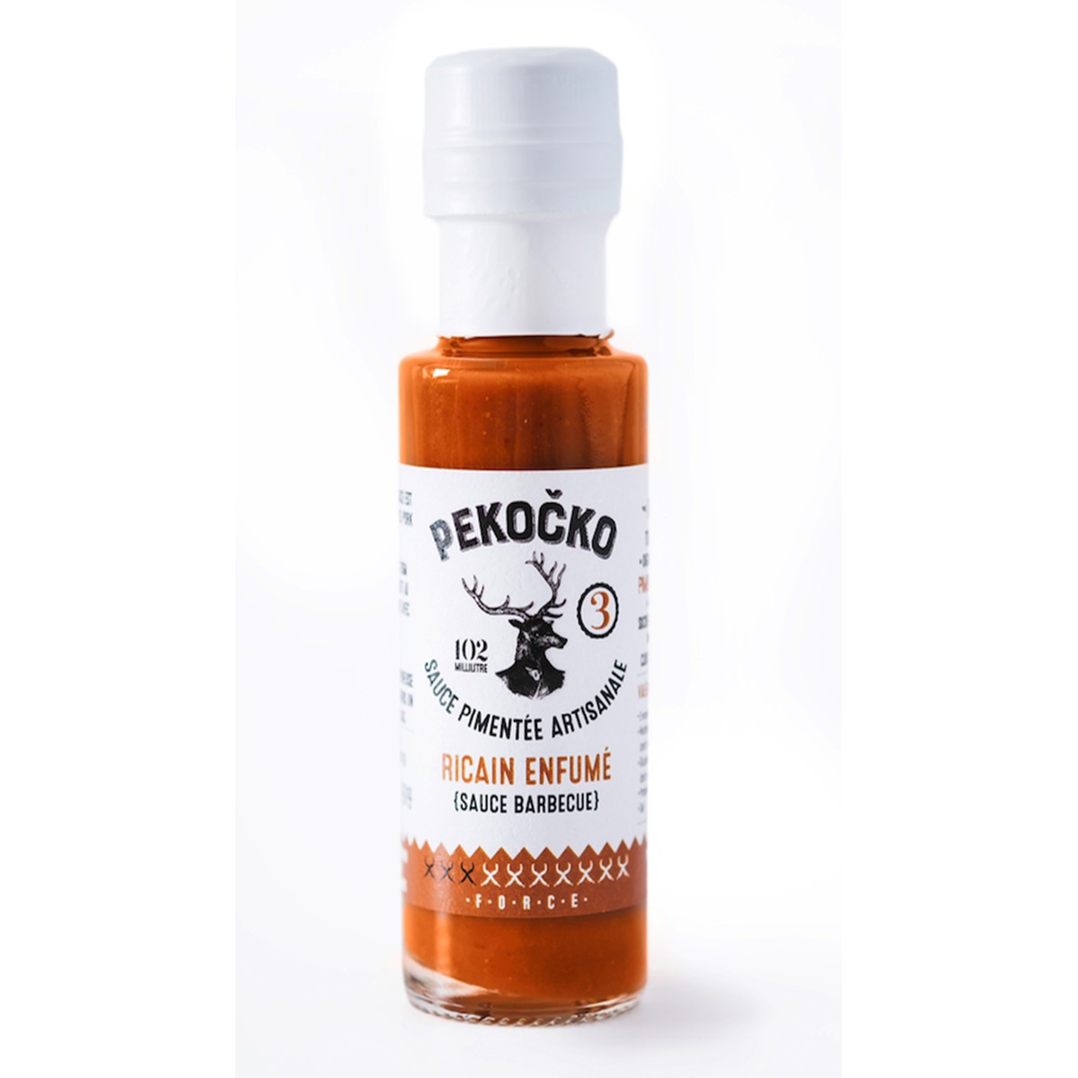 Pekocko  Sauce sucrée-salée, fumée et légèrement pimentée RICAIN ENFUME - FORCE 3  102 ML