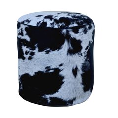 Schilliger Design  Pouf Rond en peau de vache Noir 45x45x45cm