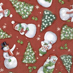 Ihr  Serviettes Lunch SNOWMEN red  33X33