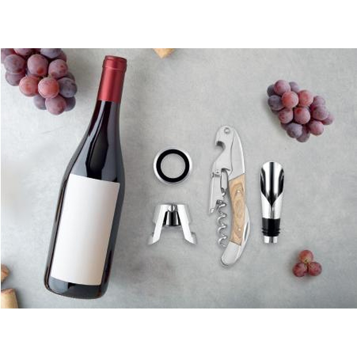   WINE PLAZA SET SOMMELIER COMPOSE DE 4 ACCESSOIRES MANCHE CLAIR GS-100L  