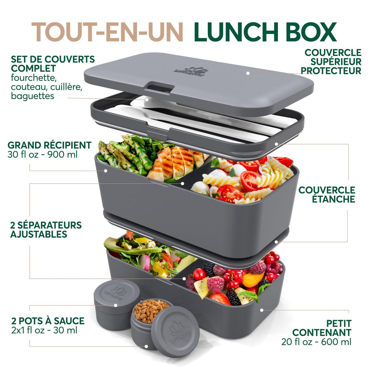   Boite Bento Compact Gris plomb 1.2L