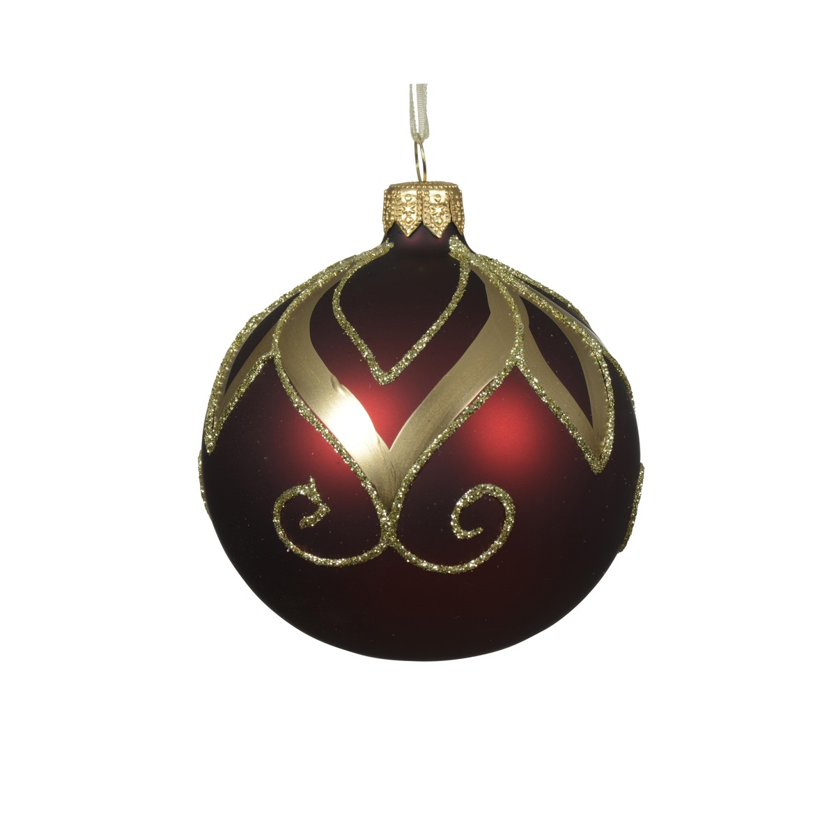Schilliger Sélection  Boule Feuilles & boucles 80mm Rouge bordeaux 8cm