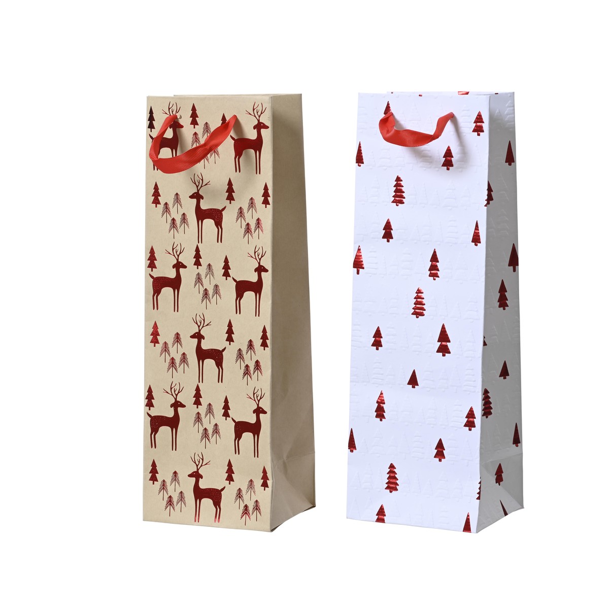 Schilliger Sélection  Sac Cadeaux bouteille Sapins rouge  12x10x36cm
