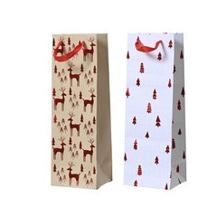 Schilliger Sélection  Sac Cadeaux bouteille Sapins rouge  12x10x36cm