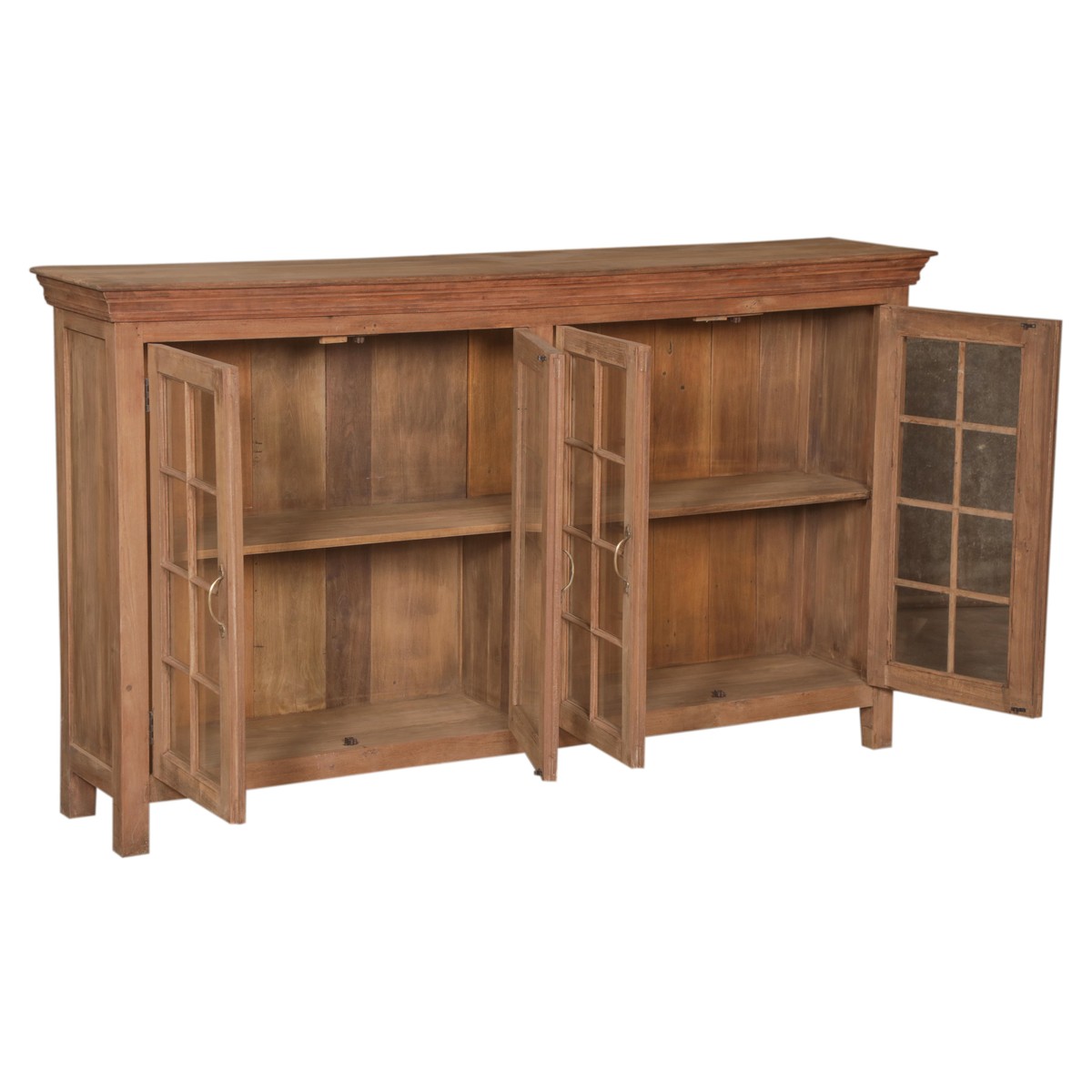 Les Restaurés, by Schilliger  Buffet 4 portes vitrées en teck ancien Sans couleur 176x42xH.115cm