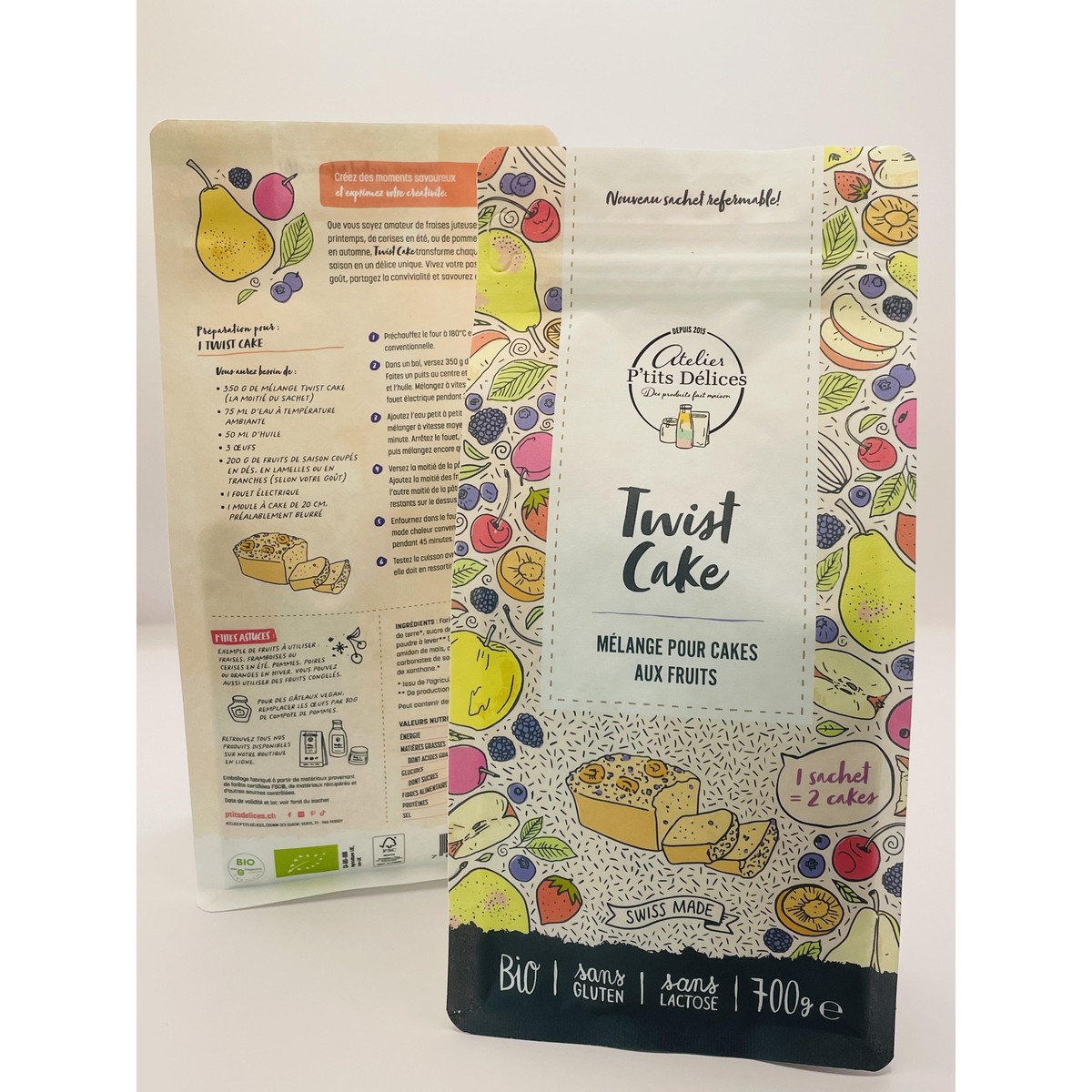 Atelier P’tits Délices  Twist Cake -Mélange pour 2 cakes aux fruits  700gr