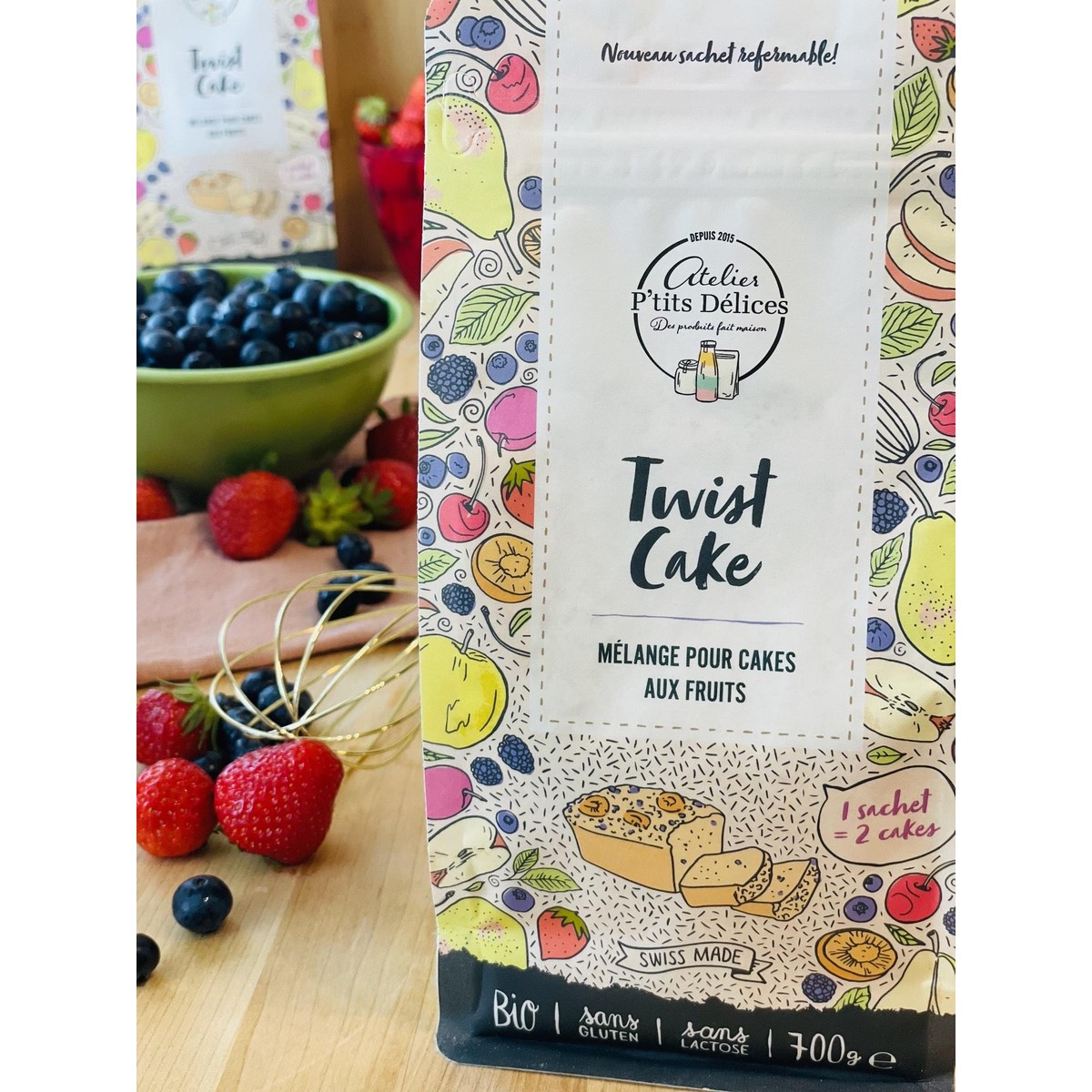 Atelier P’tits Délices  Twist Cake -Mélange pour 2 cakes aux fruits  700gr
