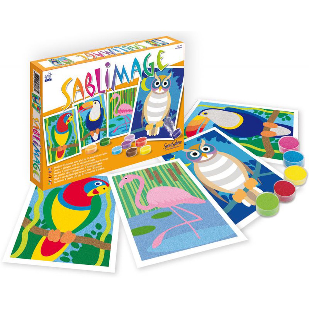 Kit Sablimage Mini Animaux Exotiques - 4 Tableaux Avec Sable Coloré - Loisir Créatif Enfants Dès 4 Ans