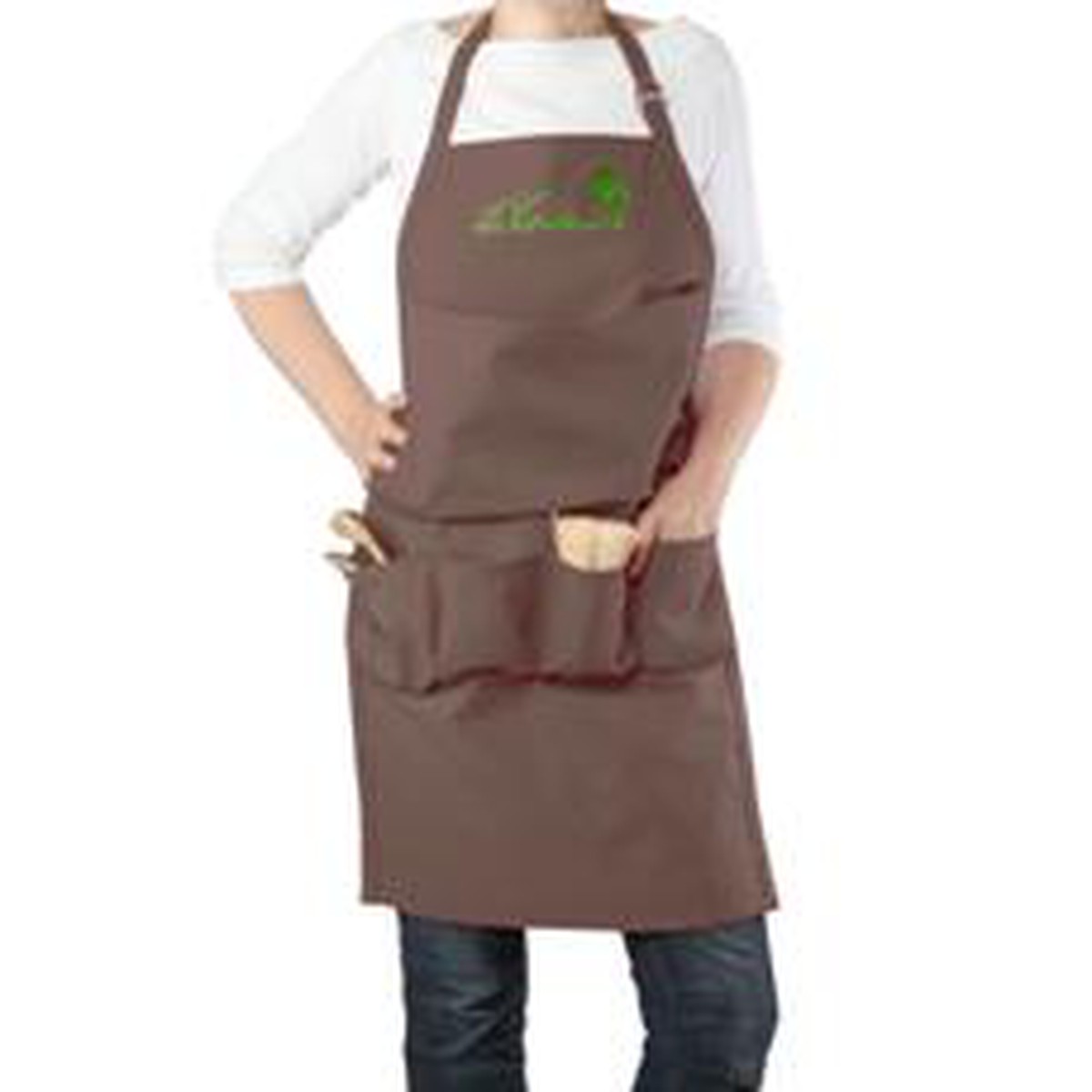   Tablier de jardin Chocolat. broderie  La Cordeline . 5 poches  Taille unique