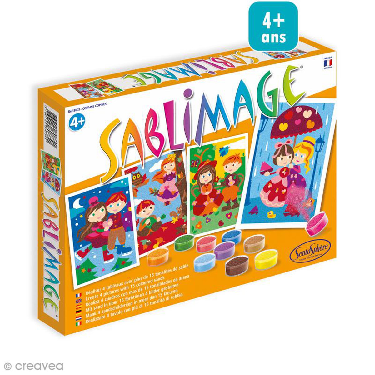 Sentosphère Arte Y Creaciones Sablimage Los Inseparables – Set De 4 Cuadros De Arena Con 16 Macetas De Colores, Actividad Manual Para Niños De 4+ Años, Fabricado En Francia