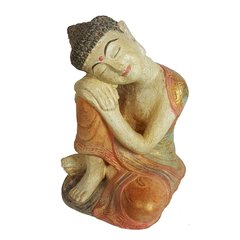 Schilliger Sélection Hand painted Sculptures Bouddha rêvant. un genou levé  43x26x20cm