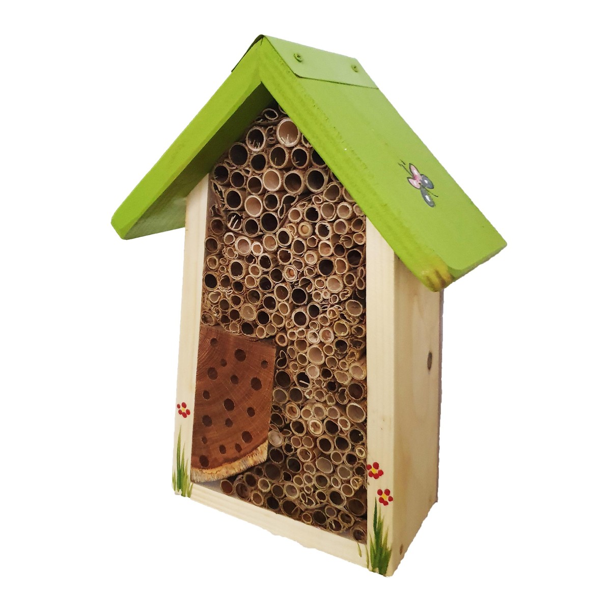  Vogevilla Petit hôtel pour abeilles sans enseigne avec toit couleur papillons Vert pomme 11x20x27cm